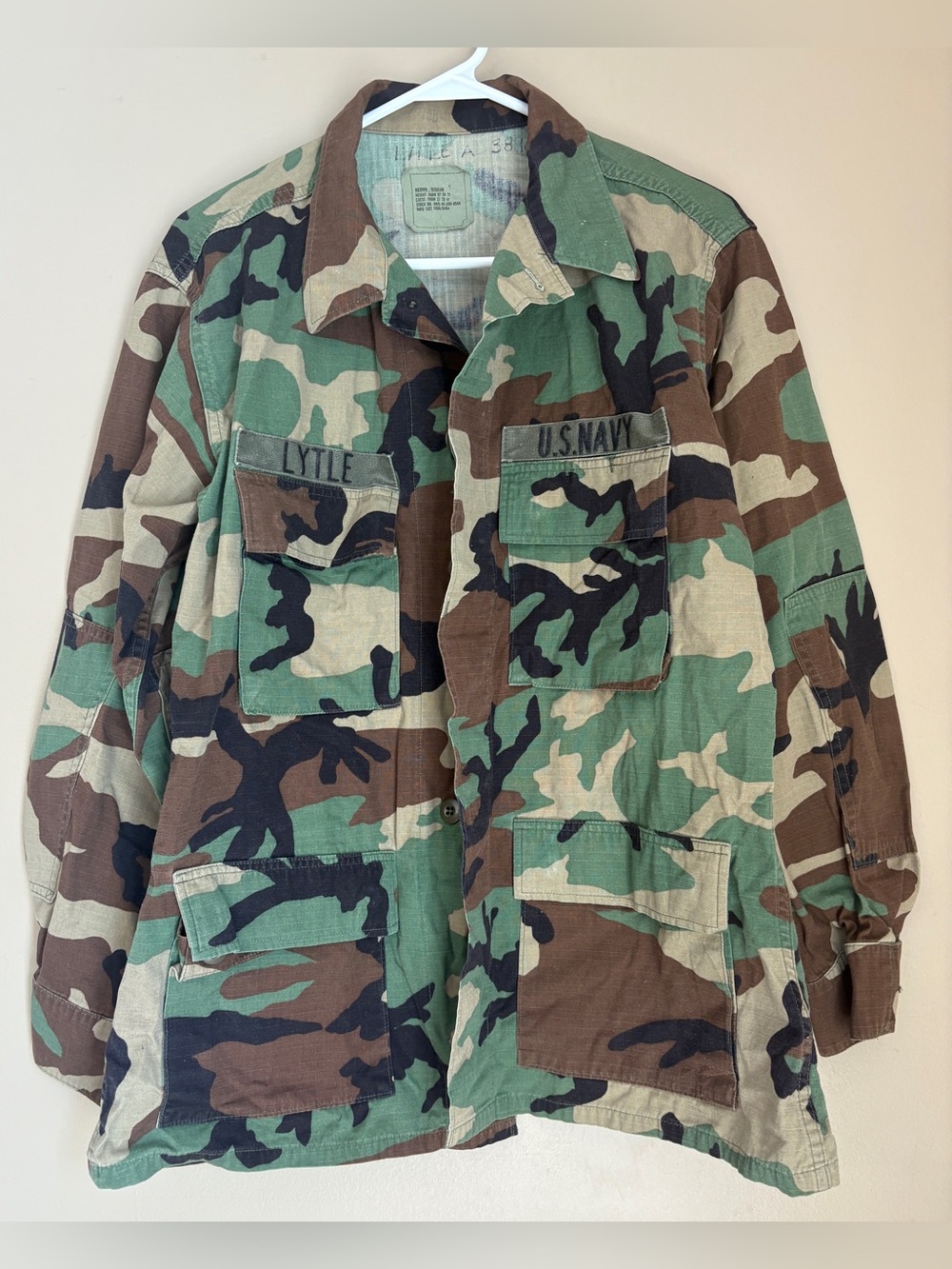 Woodland US NAVY Military Camo Field Jacket - MED See photos for size/fit